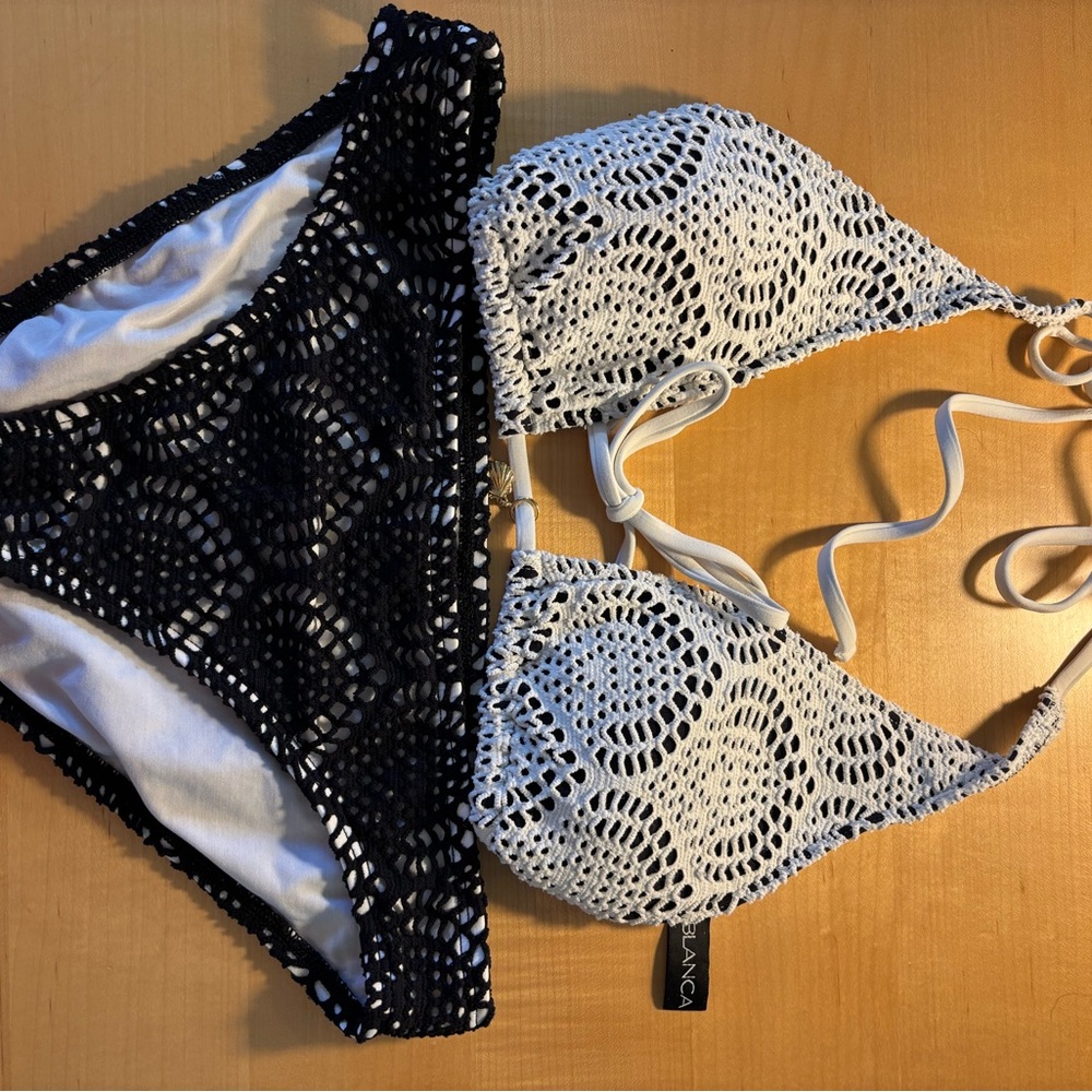 La Blanca Black and White Crochet Bikini Set